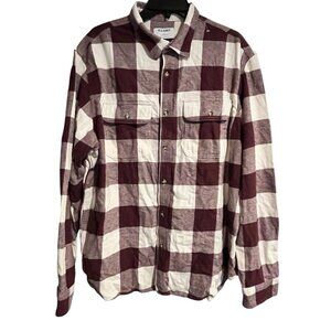 Old Navy Shirt Men's Red Wine Cream Plaid Long Sleeve Flannel Button Up Size XL